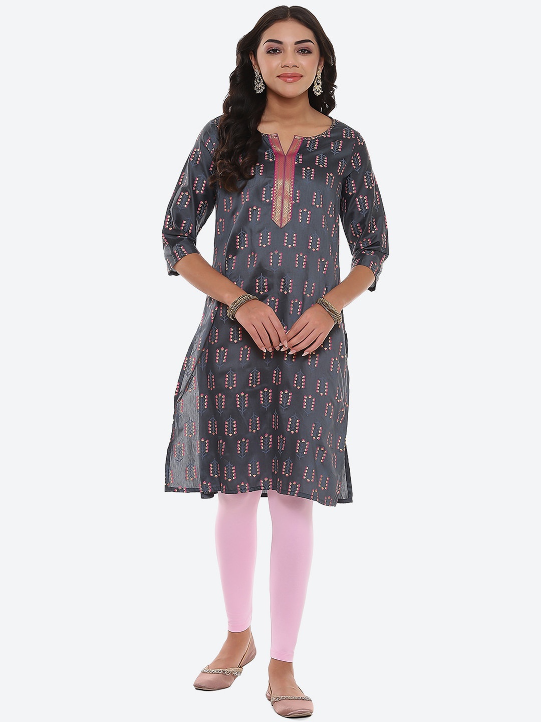

2Bme Ethnic Motifs Printed Kurta, Grey