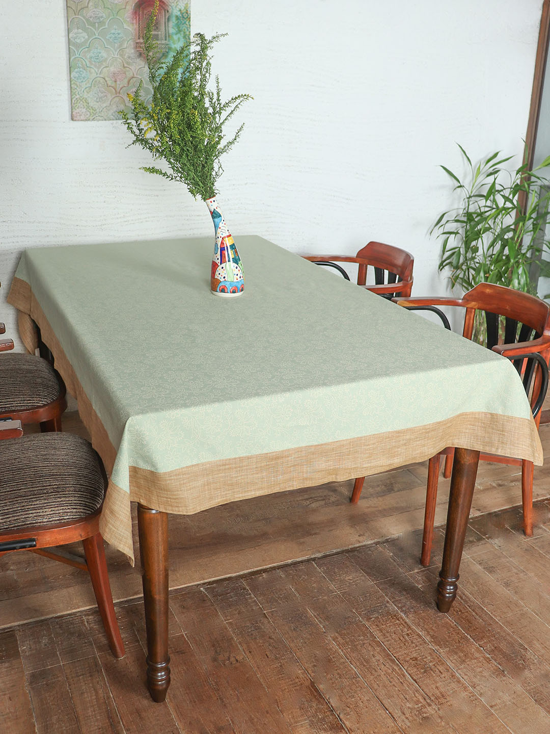 

ZEBA Green Printed Cotton 6-Seater Table Cover