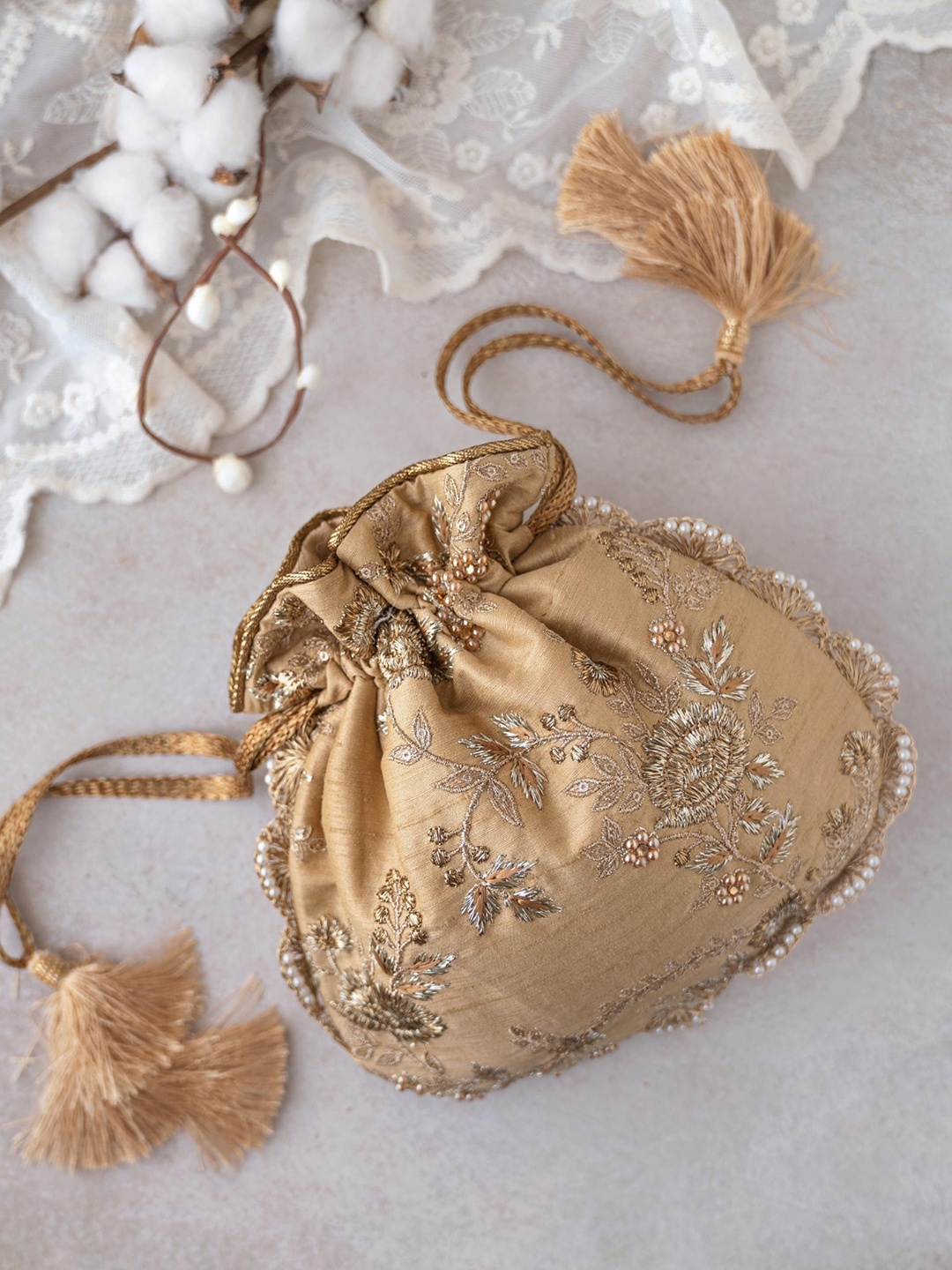

AMYRA Embroidered Potli Bag, Gold