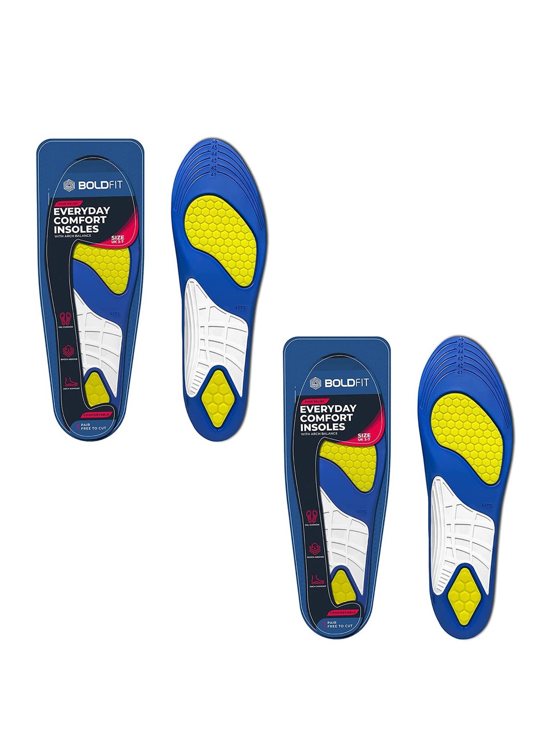 

BOLDFIT 2-Pcs Trimmable Gel Insole For Shoes, Blue