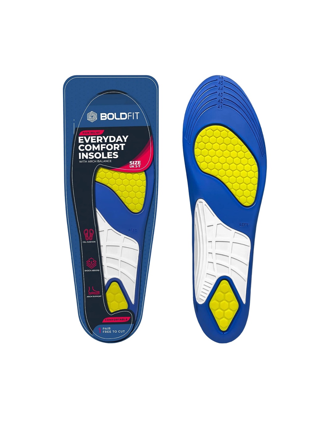 

BOLDFIT 2-Pcs Trimmable Gel Insole For Shoes, Blue