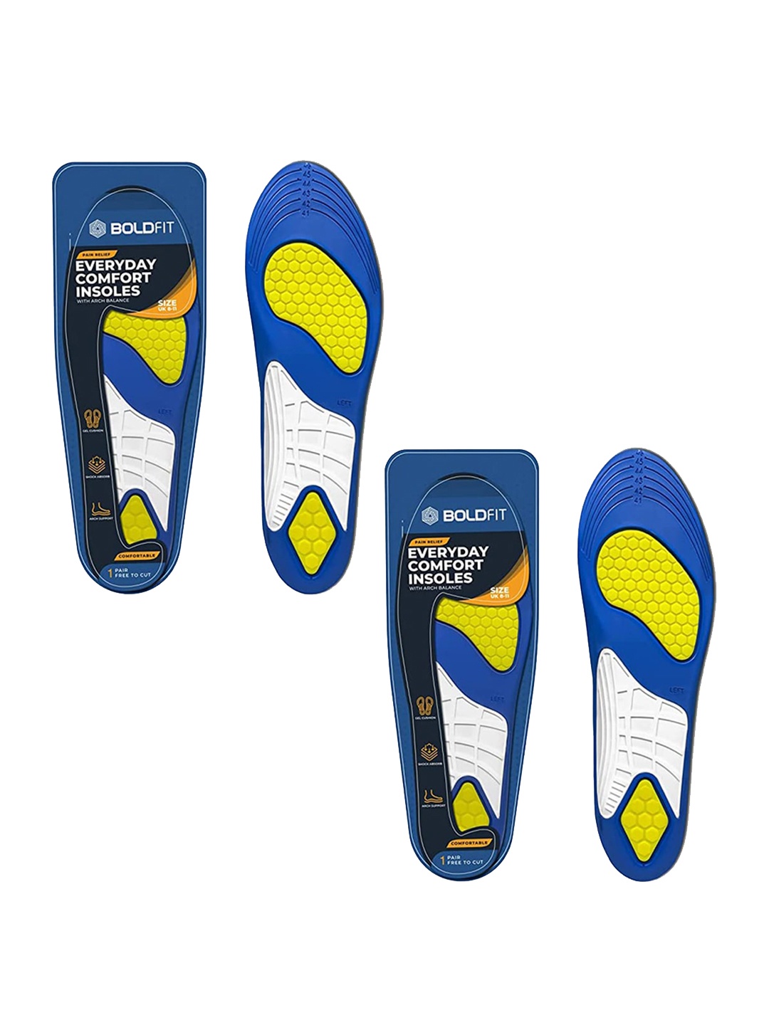 

BOLDFIT 2-Pcs Trimmable Gel Insole For Shoes, Blue