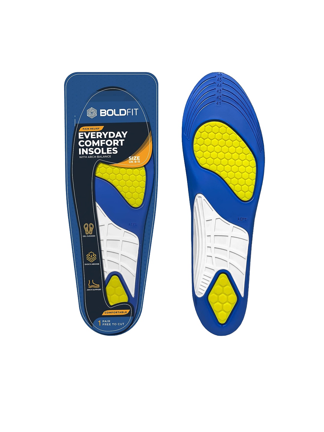 

BOLDFIT 2-Pcs Trimmable Gel Insole For Shoes, Blue