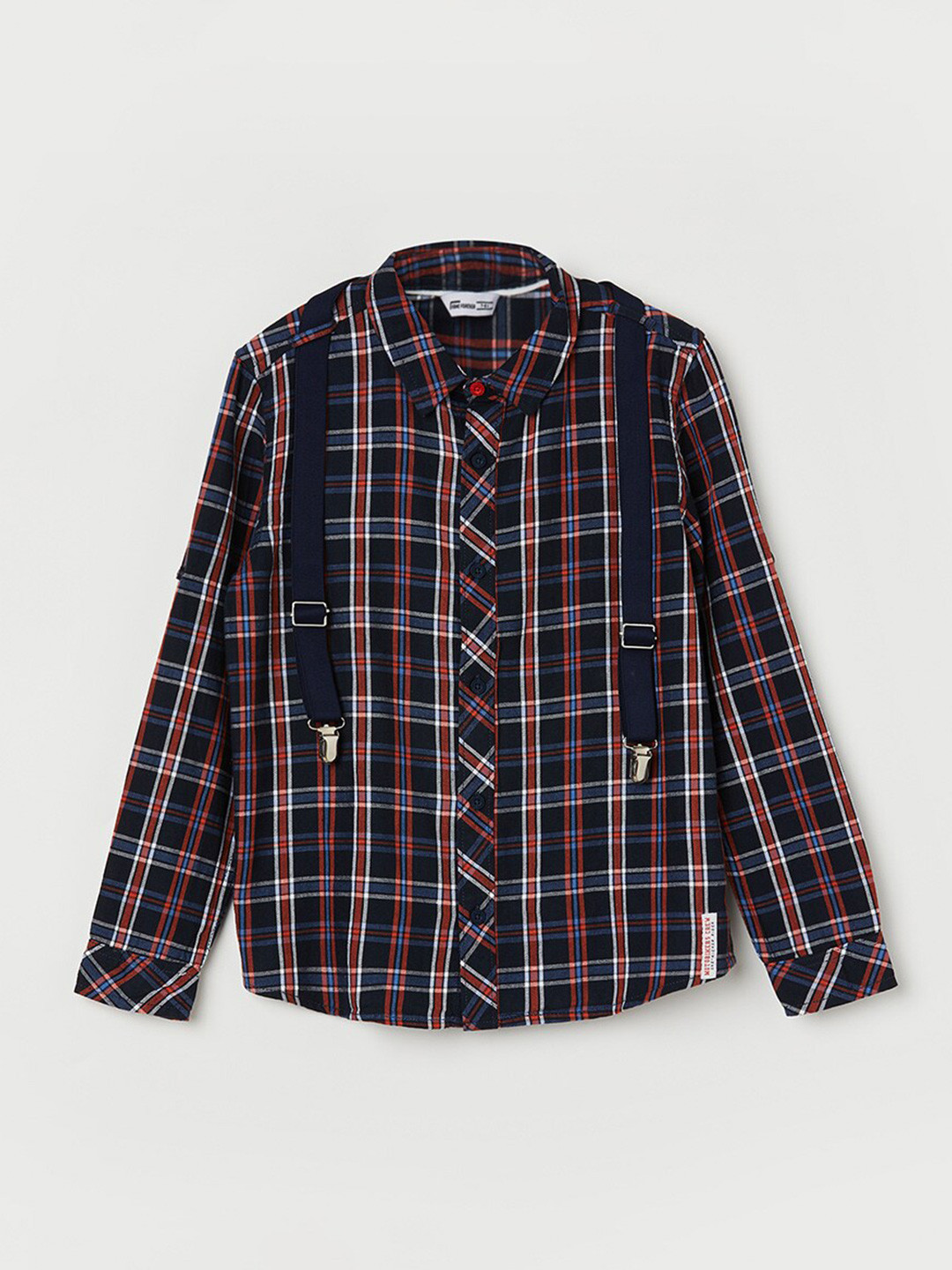 

Fame Forever by Lifestyle Boys Tartan Checked Pure Cotton Casual Shirt, Navy blue