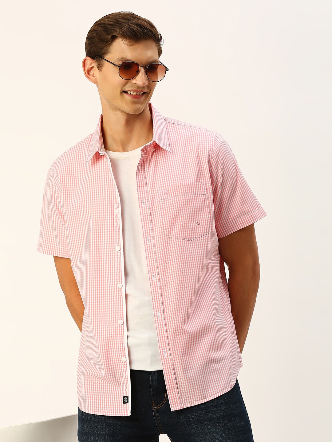 

Thomas Scott Gingham Checks Cotton Casual Shirt, Peach