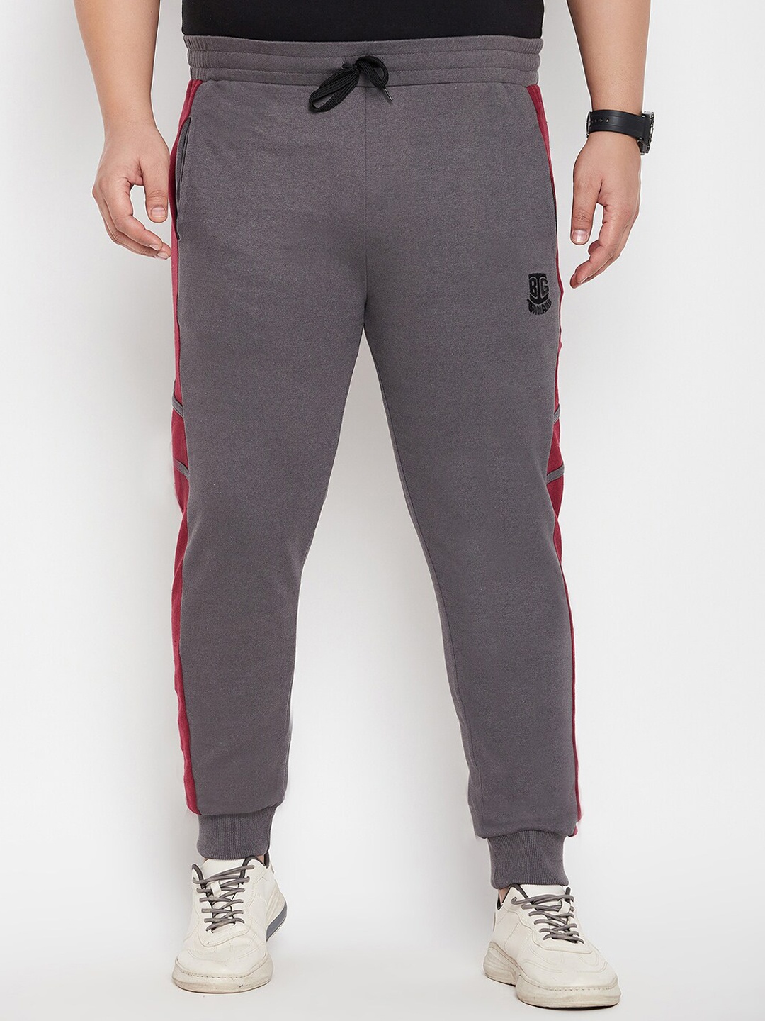 bigbanana Men Plus Size Anti-Odour Mid-Rise Cotton Joggers, Grey