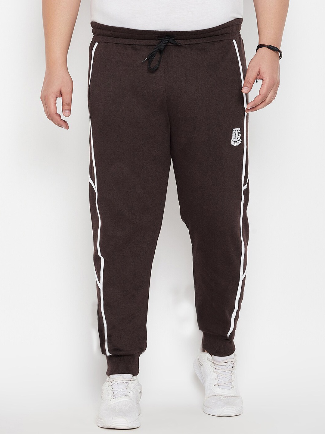 

bigbanana Men Plus Size Anti-Odour Mid-Rise Cotton Joggers, Coffee brown