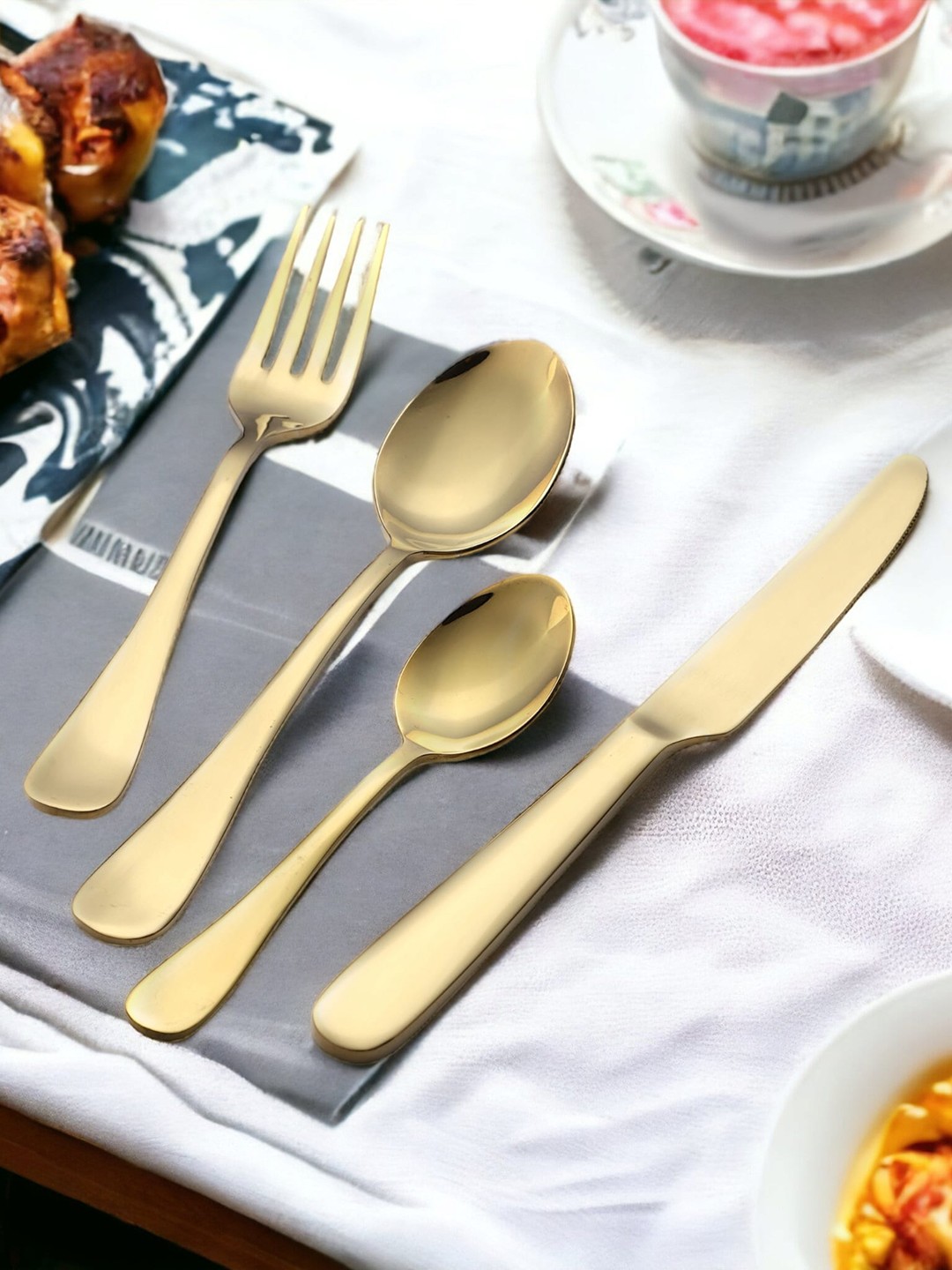 

FNS 24-Pcs Golden Steel Mixed Cutlery Set, Gold