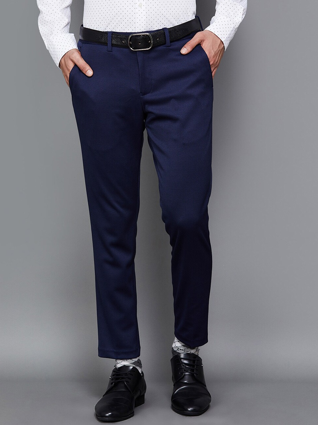 

CODE by Lifestyle Men Slim Fit Mid-Rise Formal Trousers, Blue