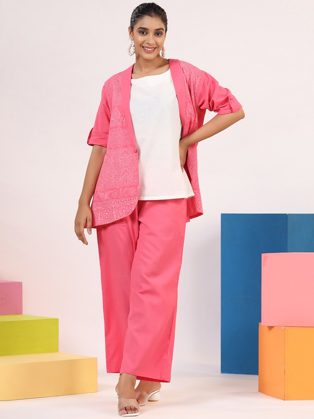 

Rangeelo Printed Round Neck, Sleeves Co-Ords With Jacket, Pink
