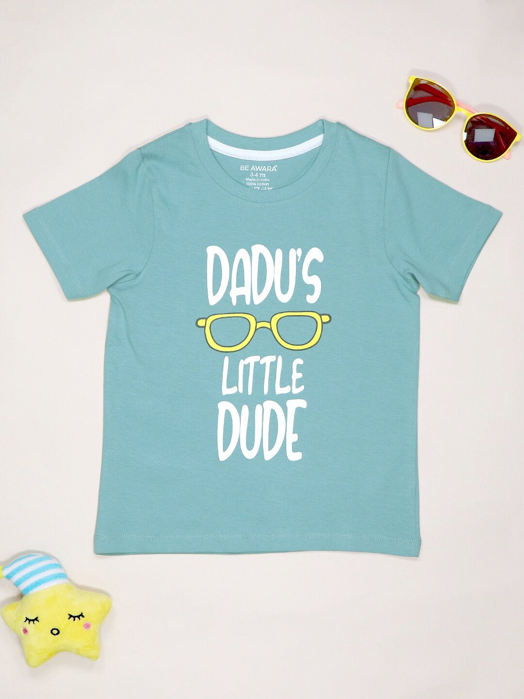 

BE AWARA Kids Typography Printed Round Neck Short Sleeves Cotton T-shirt, Blue