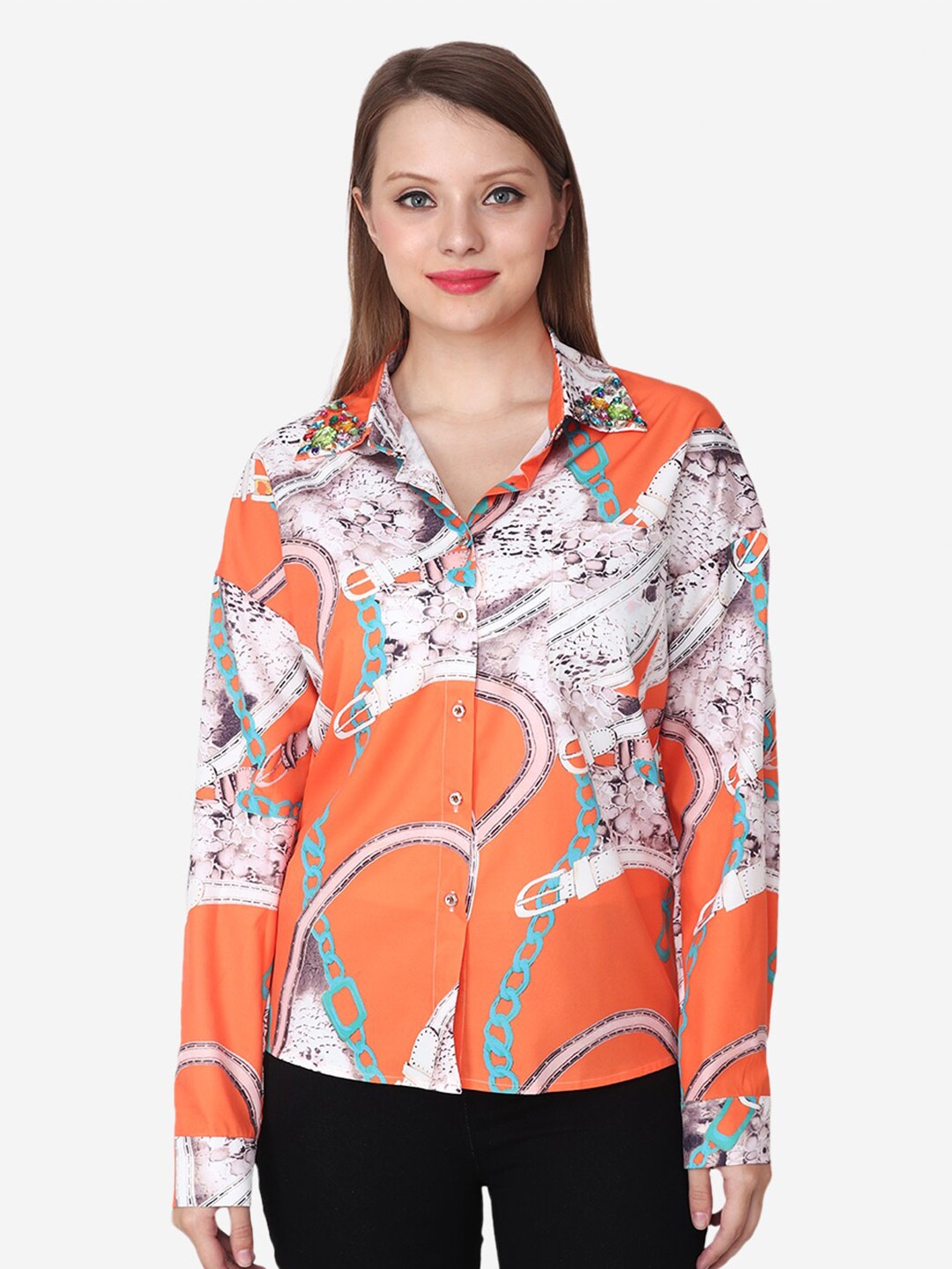 

Steele Classic Abstract Printed Notch Lapel Casual Shirt, Orange