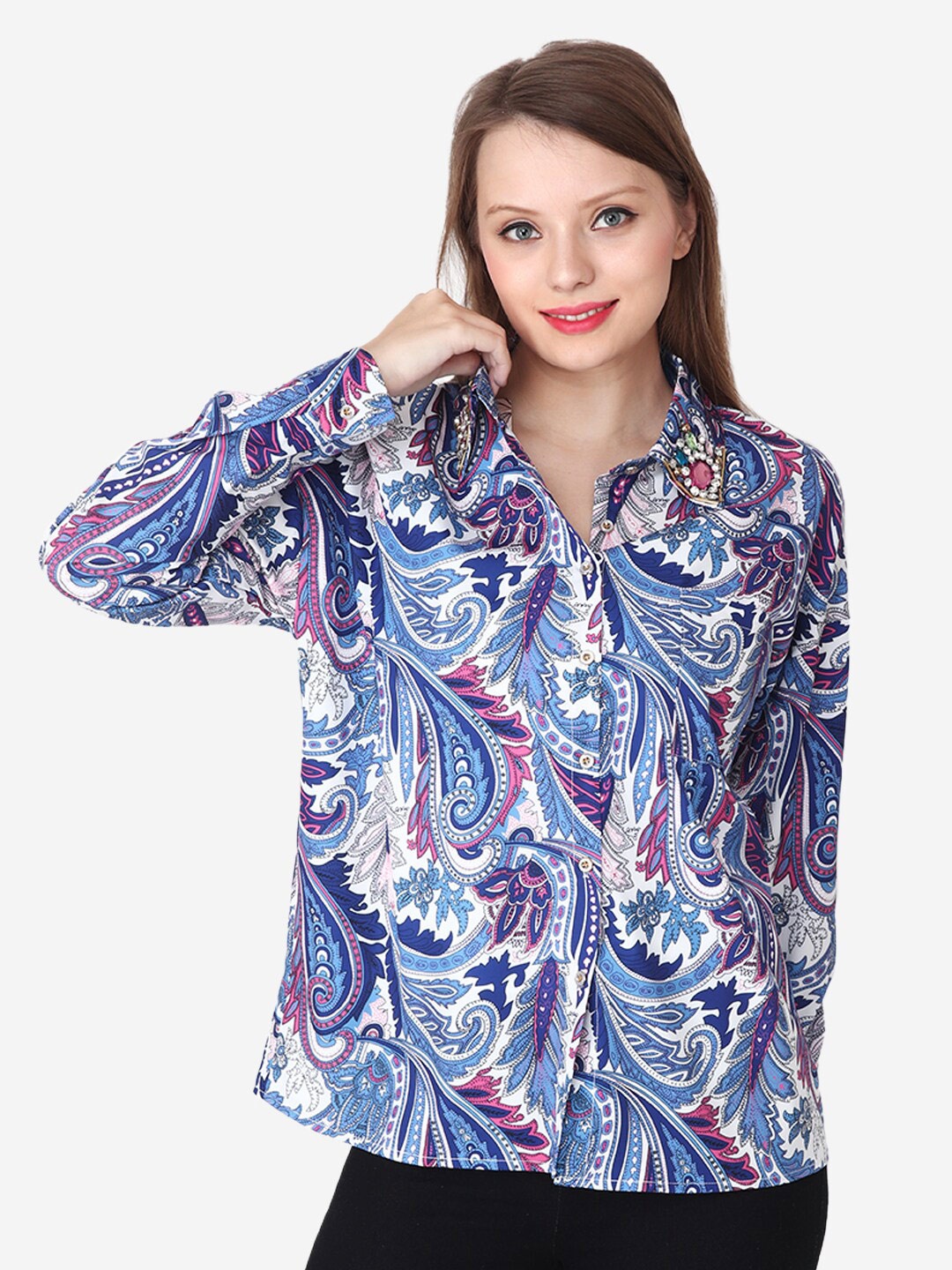 

Steele Classic Abstract Printed Spread Collar Casual Shirt, Blue