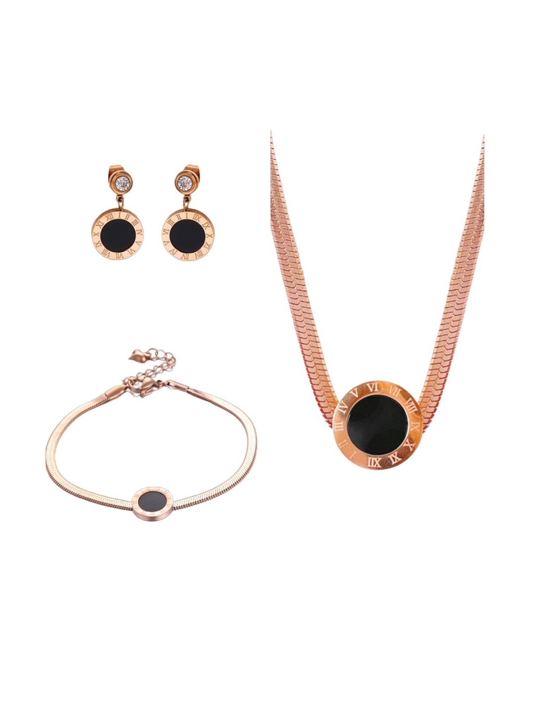 

MYKI Rose Gold Plated Stainless Steel Cubic Zirconia Stone Studded Jewellery Set