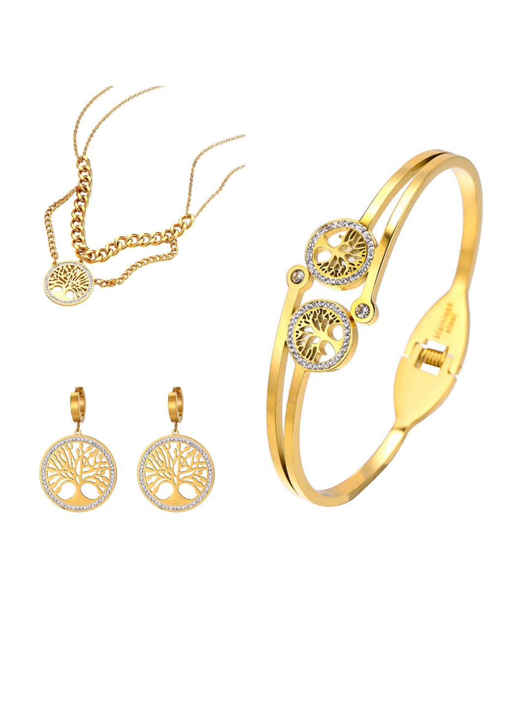 

MYKI Gold Plated Stainless Steel Cubic Zirconia Stone Studded Jewellery Set