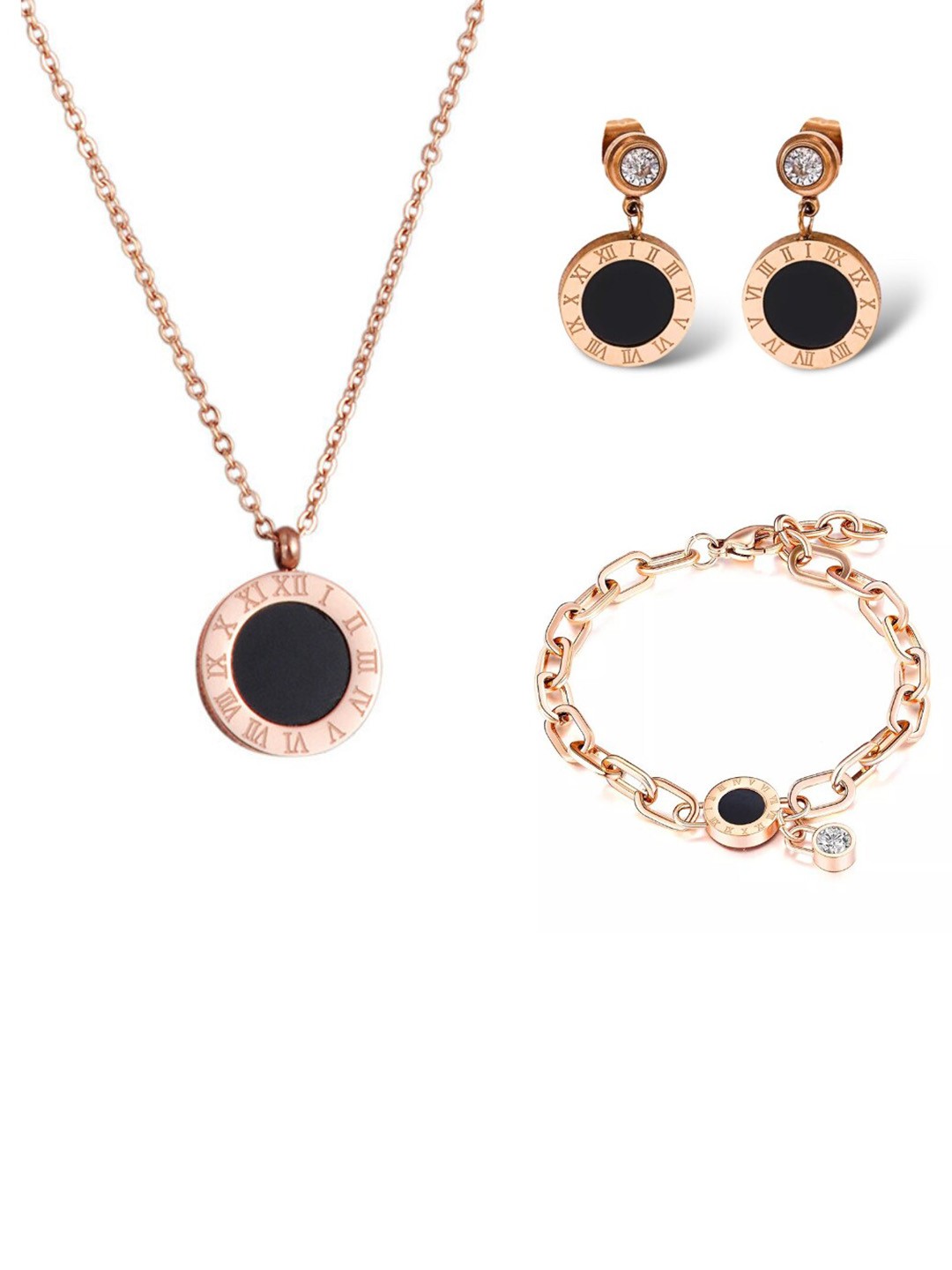 

MYKI Rose Gold Plated CZ Studded Stainless Steel Jewellery Set