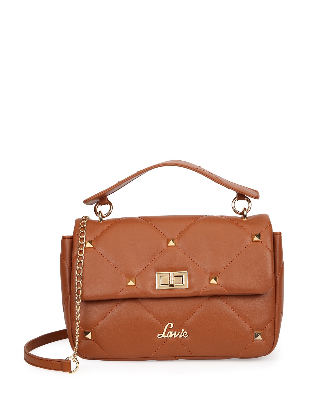 

Lavie Structured Quilted Handheld Bag With A Detachable Sling Strap, Brown