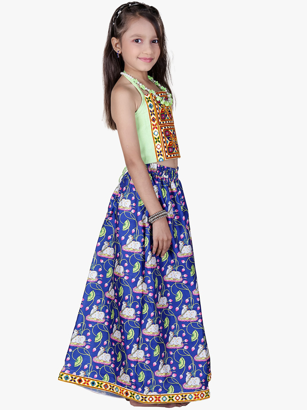 

Jilmil Girls Blue Ethnic Motifs Embroidered Regular Thread Work Top with Palazzos