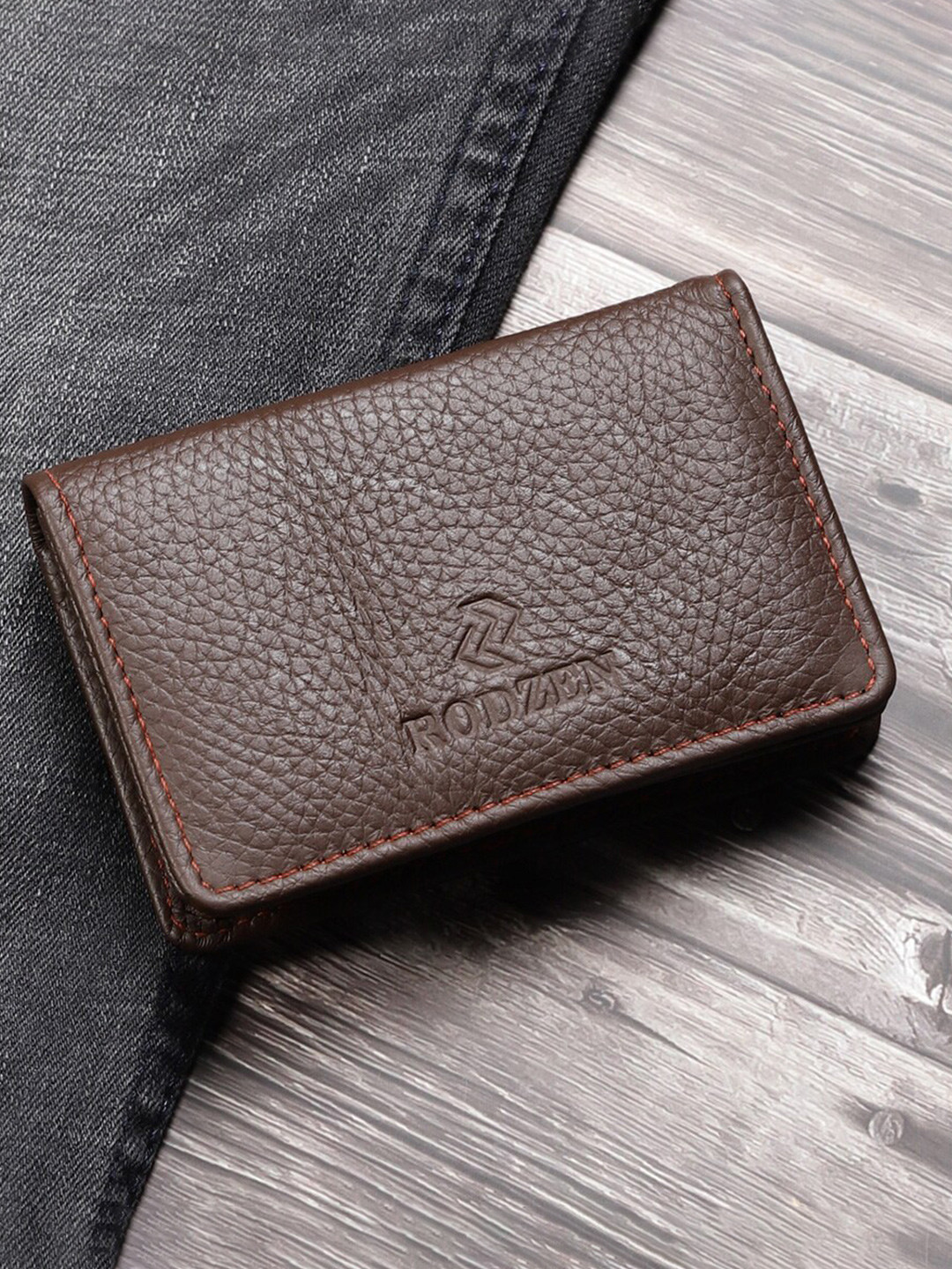 

Rodzen Geometric Textured Leather Card Holder, Brown