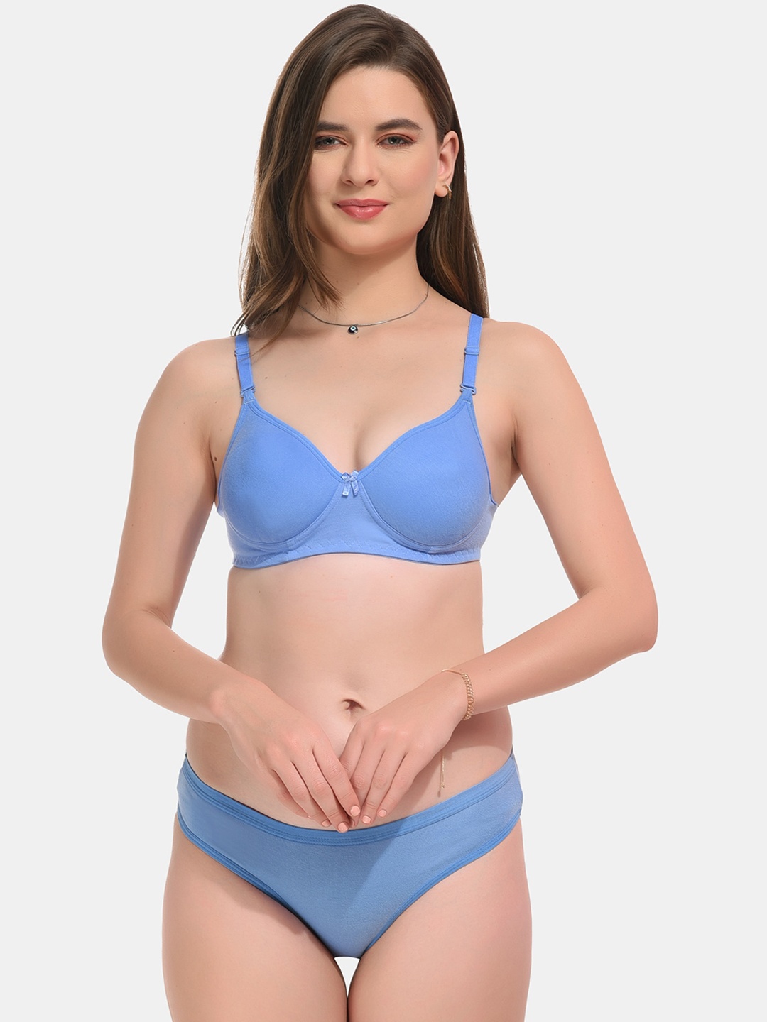 

ESOROUCHA Lightly Padded Non Wired Lingerie Set, Blue