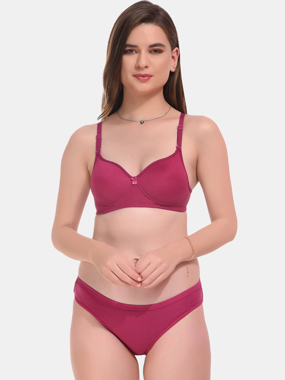 

ESOROUCHA Lightly Padded Non Wired Lingerie Set, Magenta
