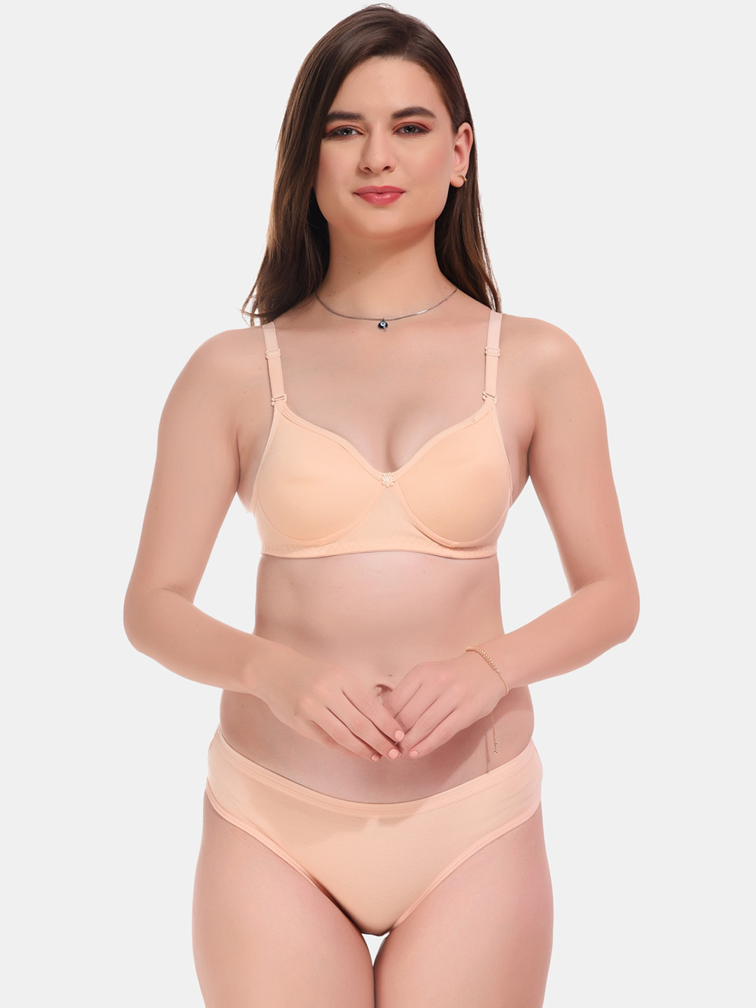 

ESOROUCHA Lightly Padded Non Wired Lingerie Set, Peach