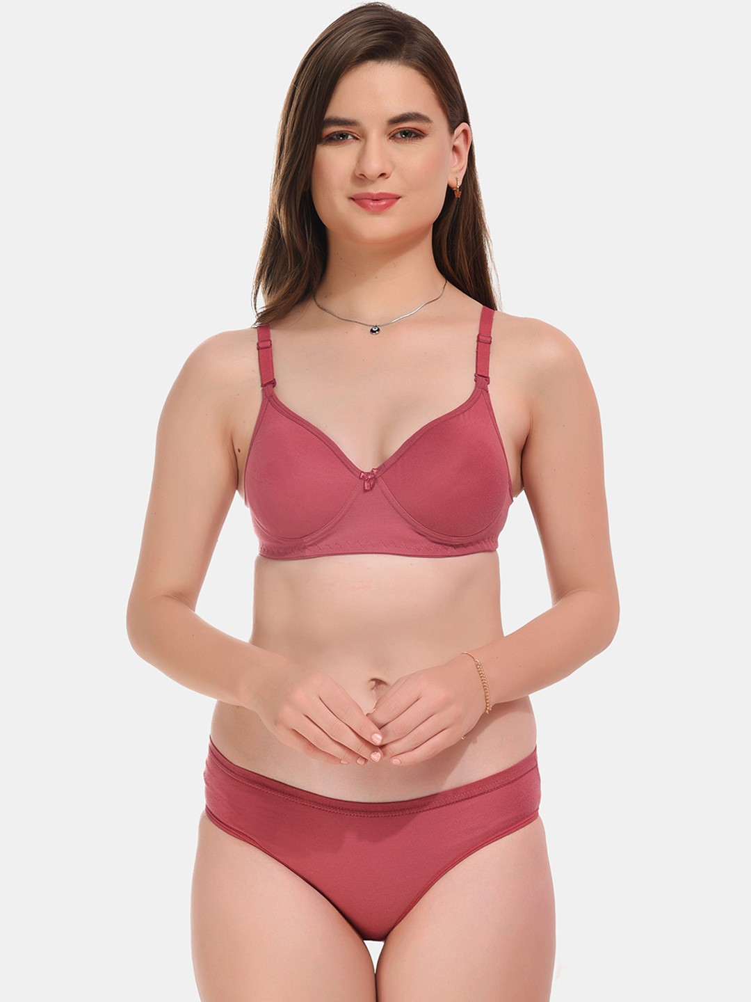 

ESOROUCHA Lightly Padded Non Wired Lingerie Set, Pink