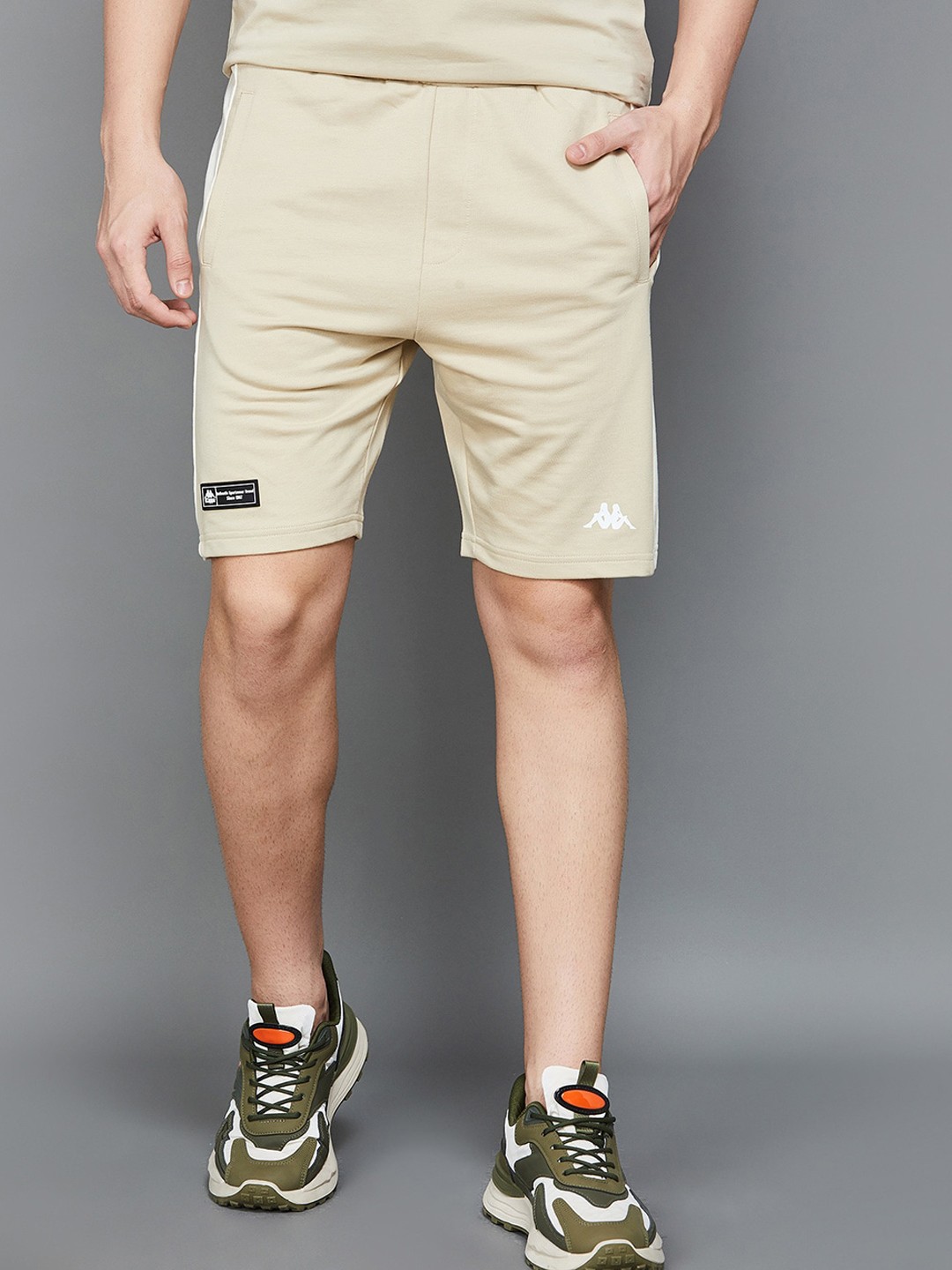 

Kappa Men Mid Rise Cotton Sports Shorts, Beige