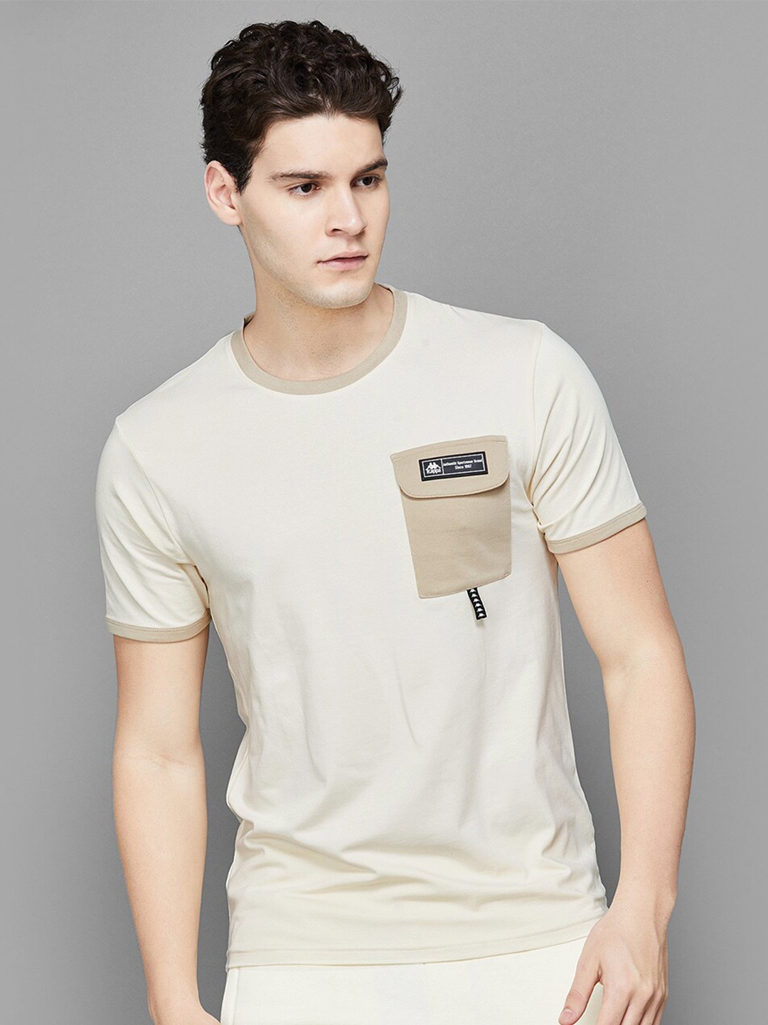 

Kappa Round Neck Cotton T-Shirt, Off white