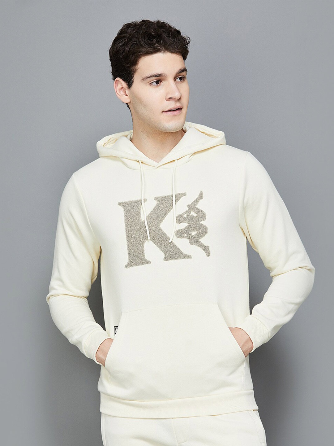 

Kappa Typography Printed Hooded Pullover Cotton Sweatshirt, Off white