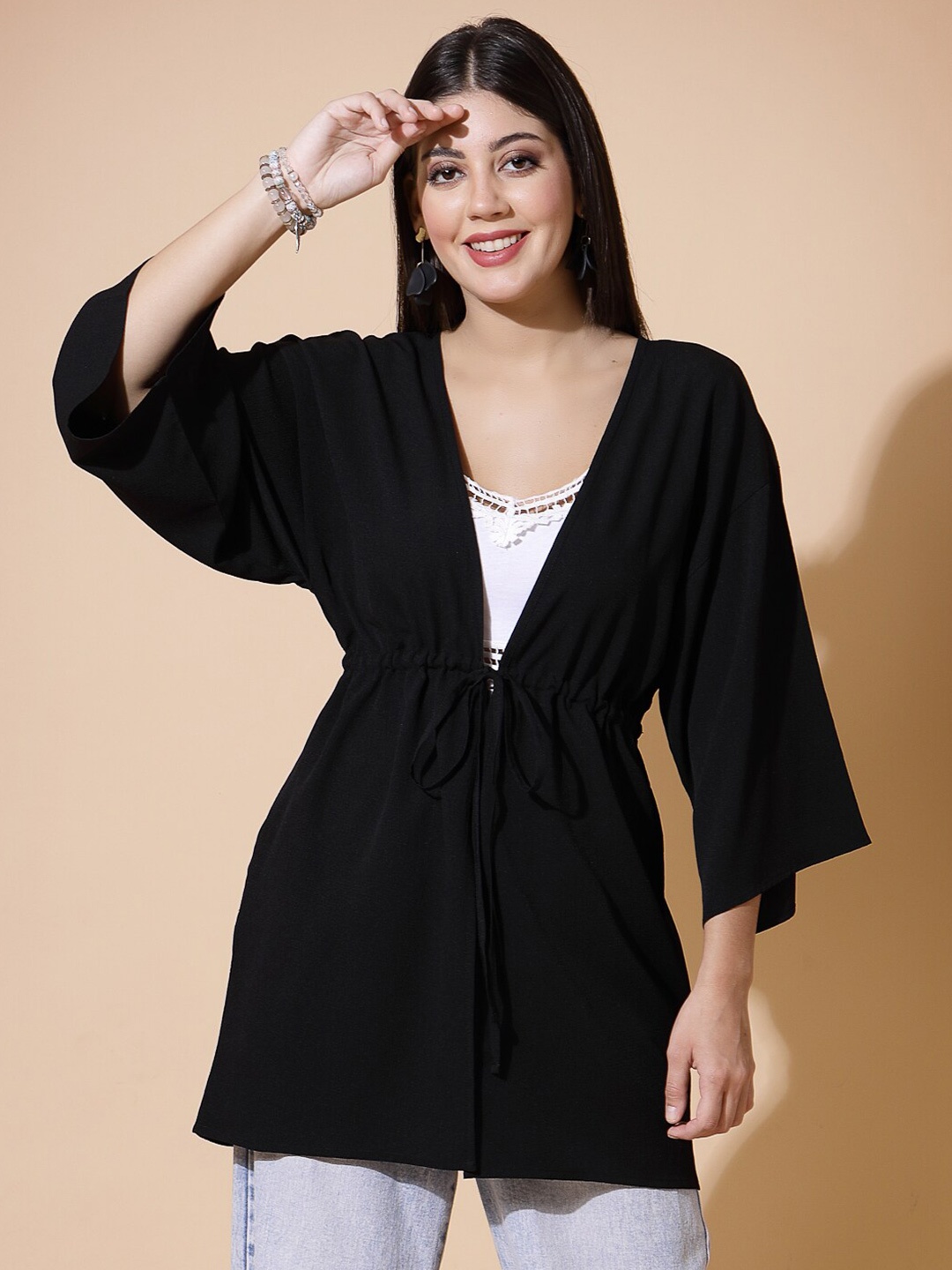 

Strong And Brave Longline Tie-Up Shrug, Black