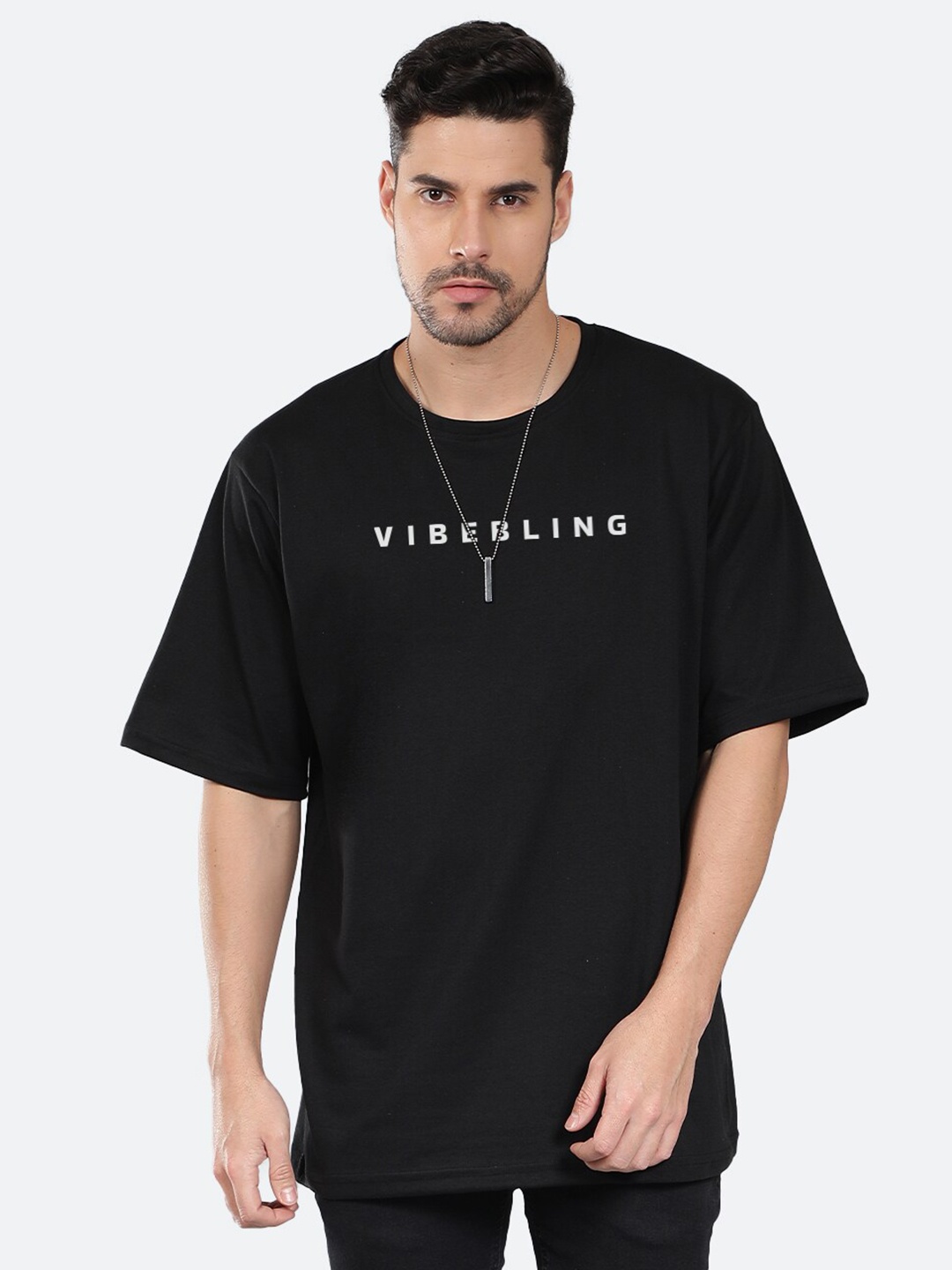 

Mad Over Print Typography Printed Cotton Oversized T-shirt, Black