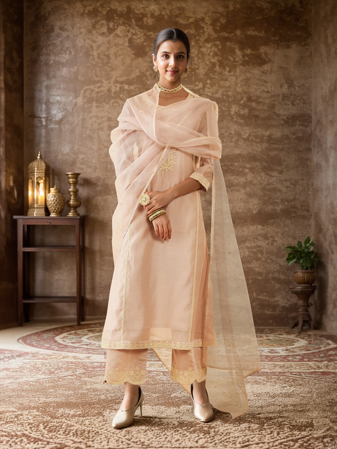 

Soch Floral Embroidered Kurta With Trousers & Dupatta, Pink