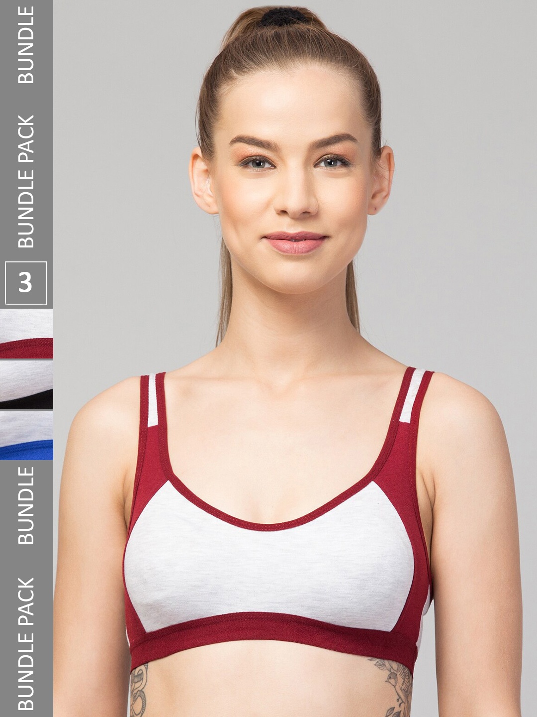 

Apraa & Parma Pack Of 3 Colourblocked Full Coverage Non Padded Organic Sports Bra, Maroon