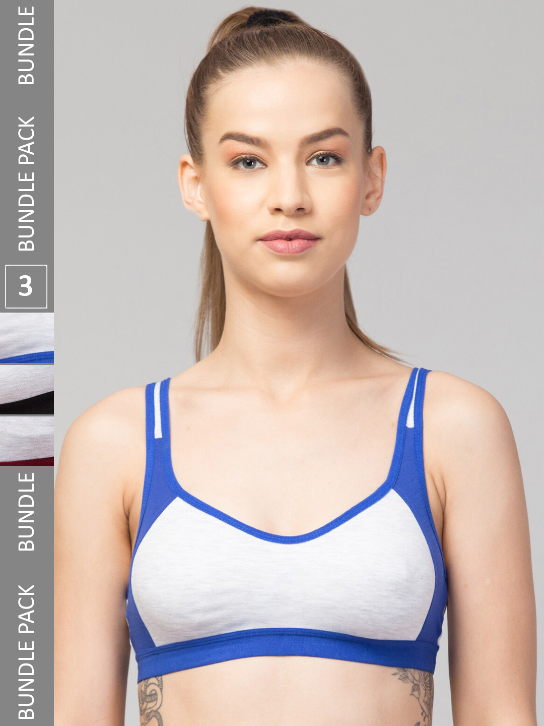 

Apraa & Parma Pack Of 3 Colourblocked Full Coverage Non Padded Organic Sports Bra, Blue