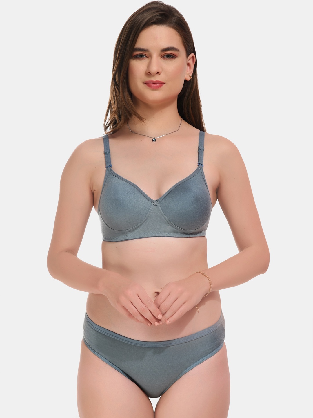 

ESOROUCHA Lightly Padded Non Wired Lingerie Set, Grey