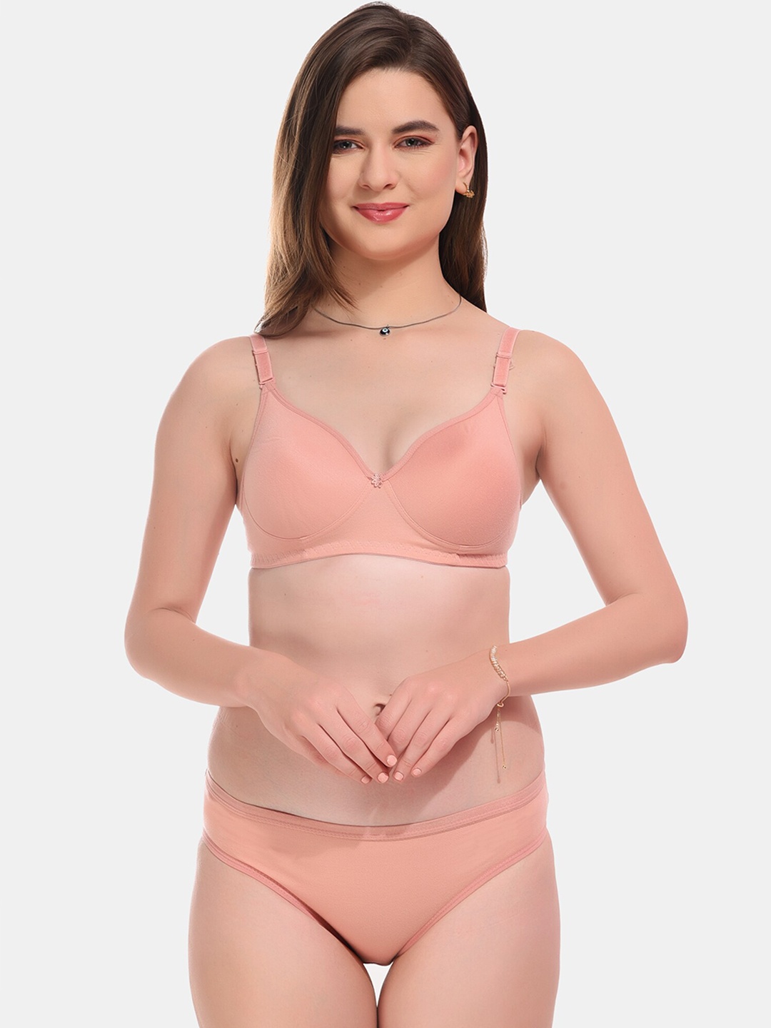 

ESOROUCHA Lightly Padded Non Wired Lingerie Set, Pink