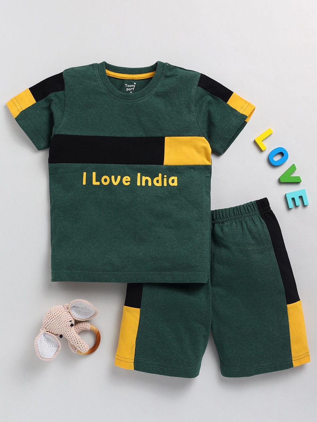 

Toonyport Boys Colourblocked T-Shirt With Shorts, Green