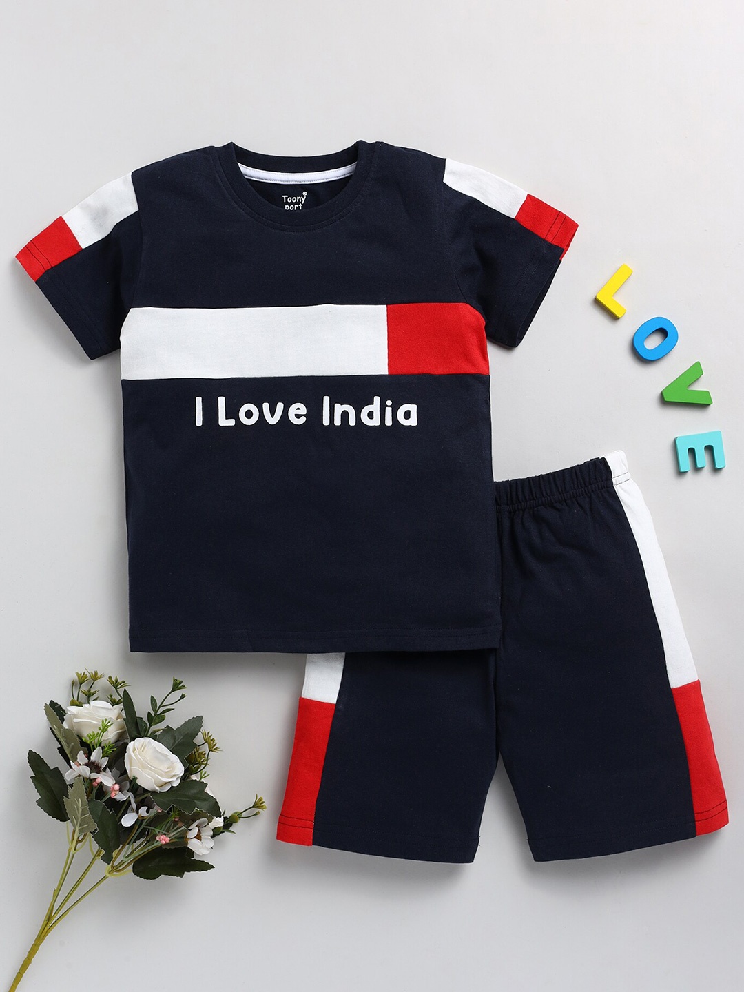 

Toonyport Boys Colourblocked T-Shirt With Shorts, Navy blue