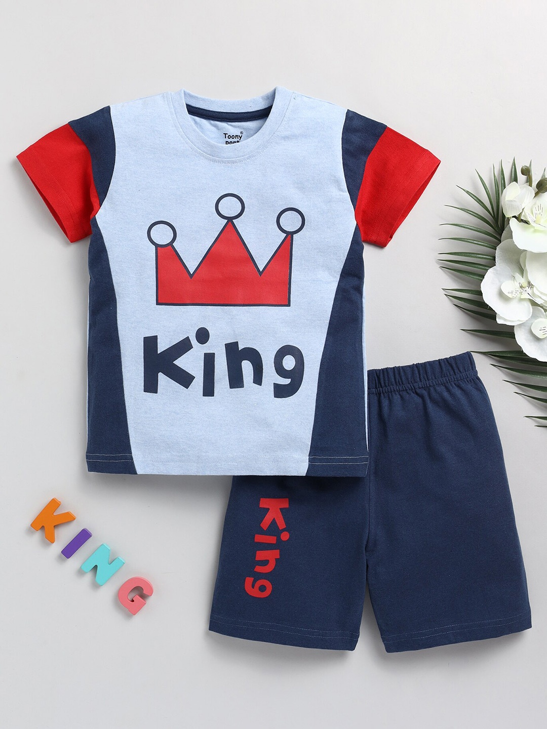 

Toonyport Boys Printed Pure Cotton T-shirt With Shorts, Blue