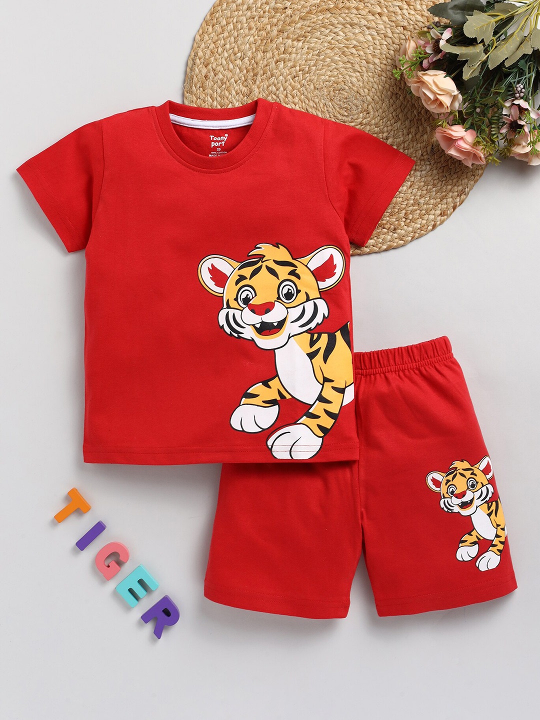 

Toonyport Boys Printed Pure Cotton T-shirt With Shorts, Red