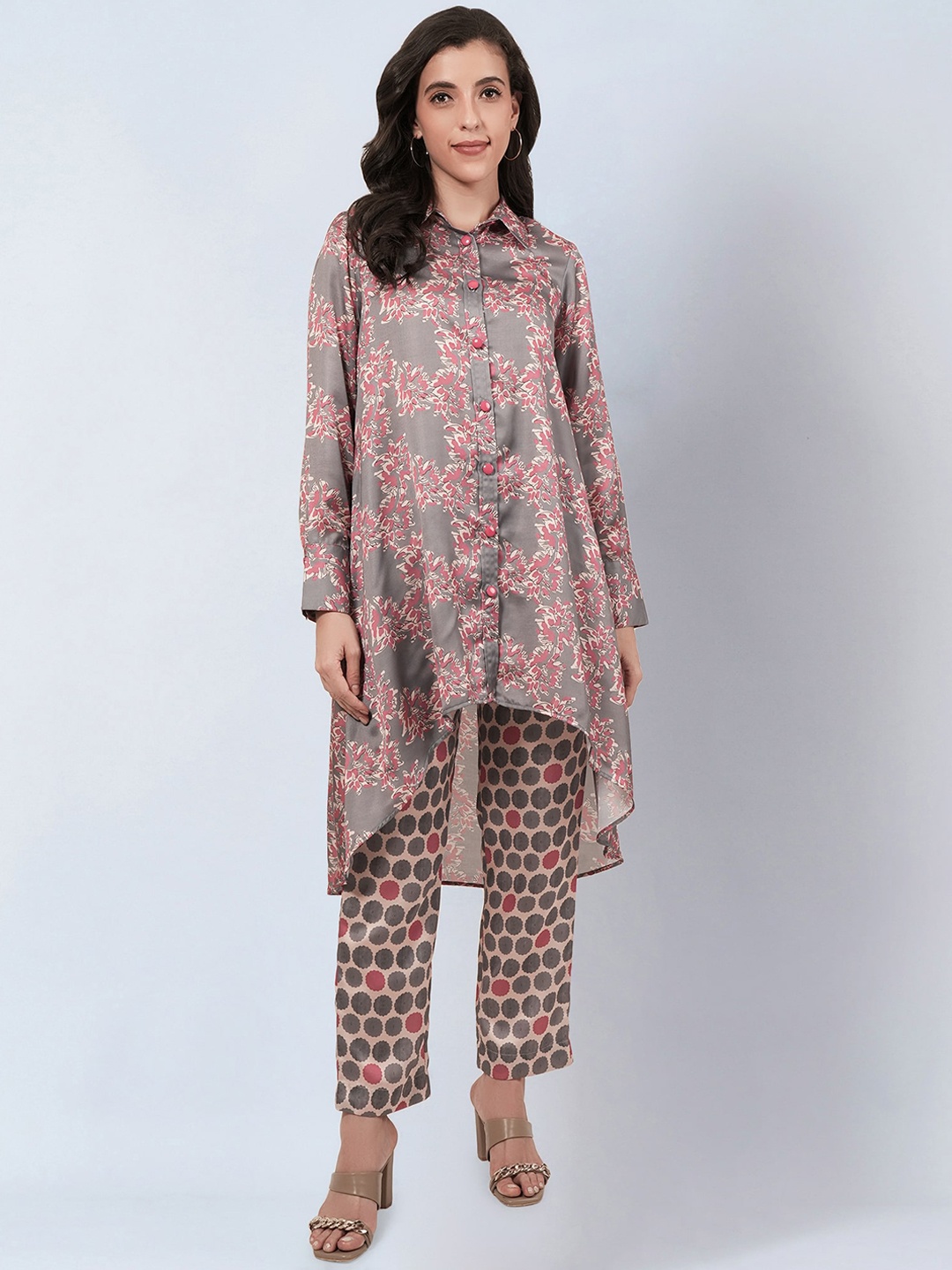 

First Resort by Ramola Bachchan Floral Printed Tunic With Trousers, Grey
