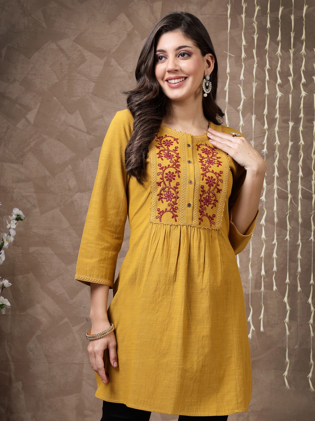 

Nayam By Lakshita Embroidered Cotton Tunic, Mustard