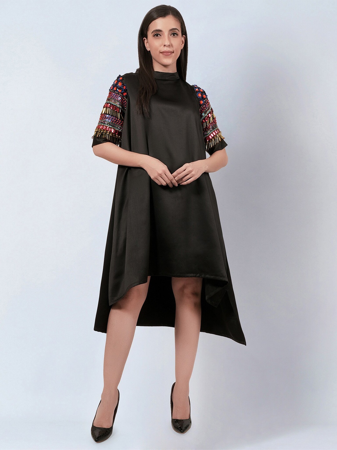 

First Resort by Ramola Bachchan High Neck Embellished Detail A-Line Dress, Black