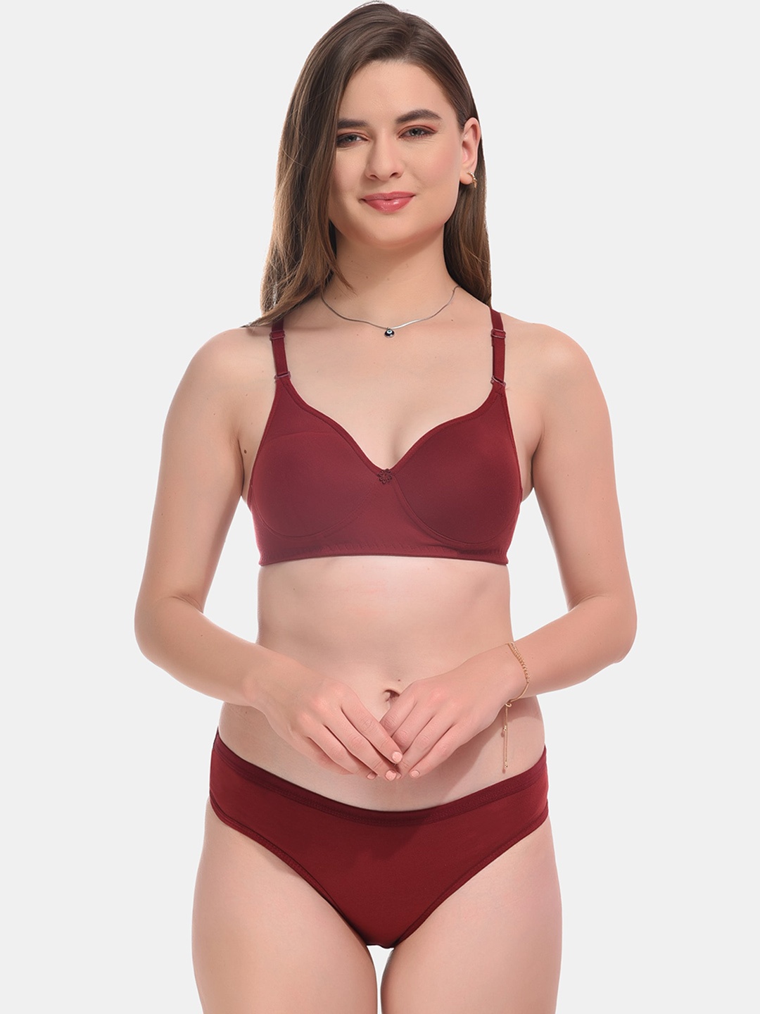 

ESOROUCHA Lightly Padded Non Wired Lingerie Set, Maroon