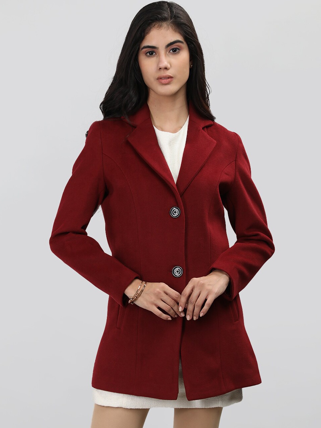 

LURE URBAN Single Breasted Wool Overcoat, Maroon