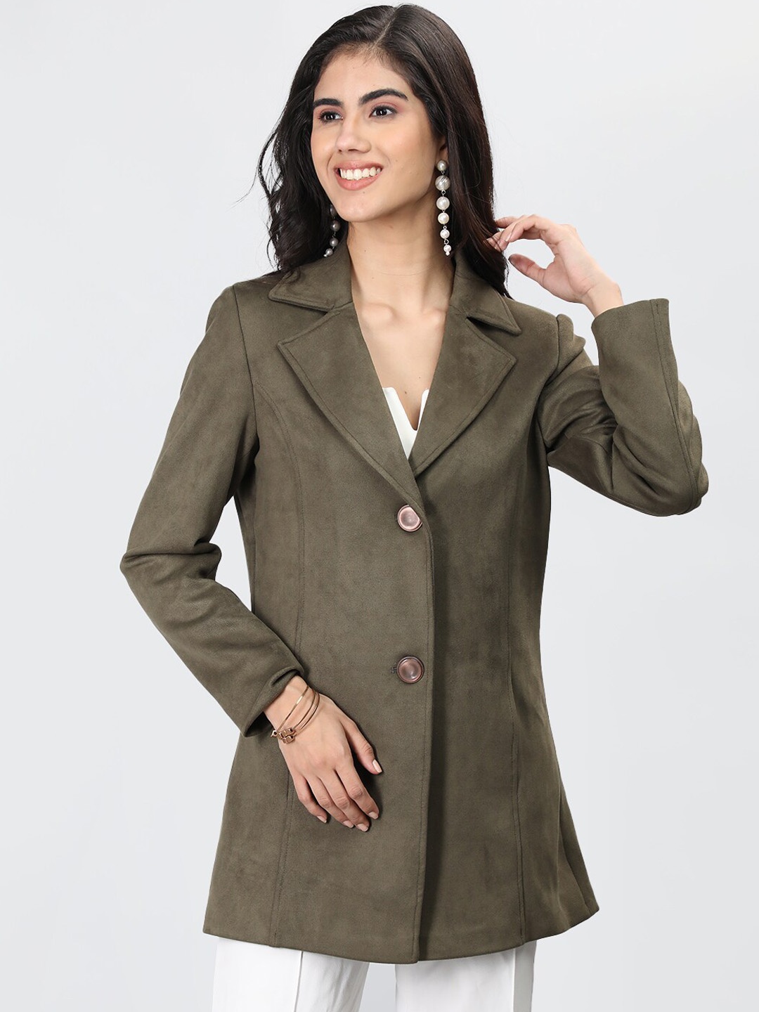 

LURE URBAN Single-Breasted Long Line Overcoat, Olive