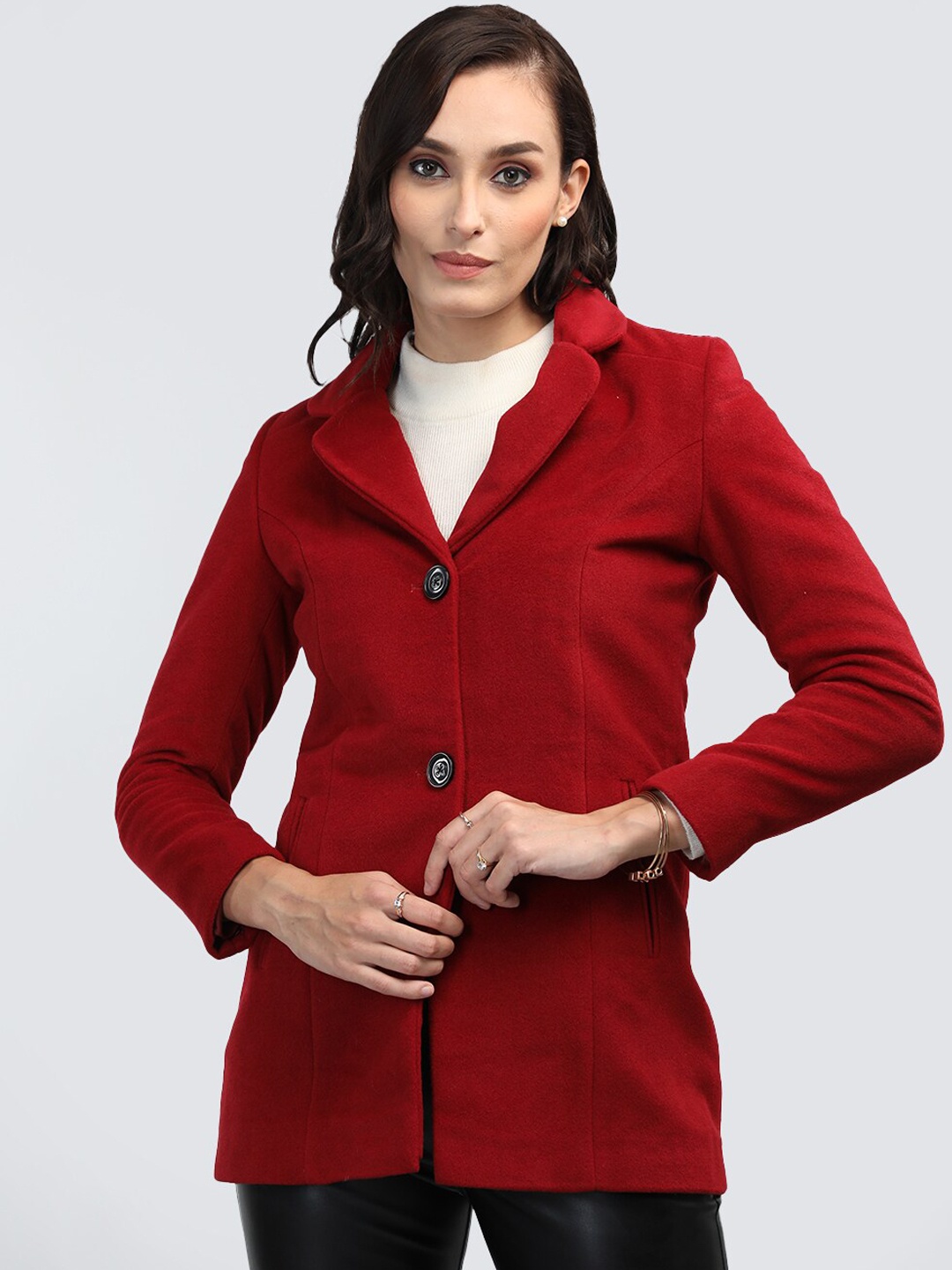 

LURE URBAN Single-Breasted Wool Pea Coat, Red