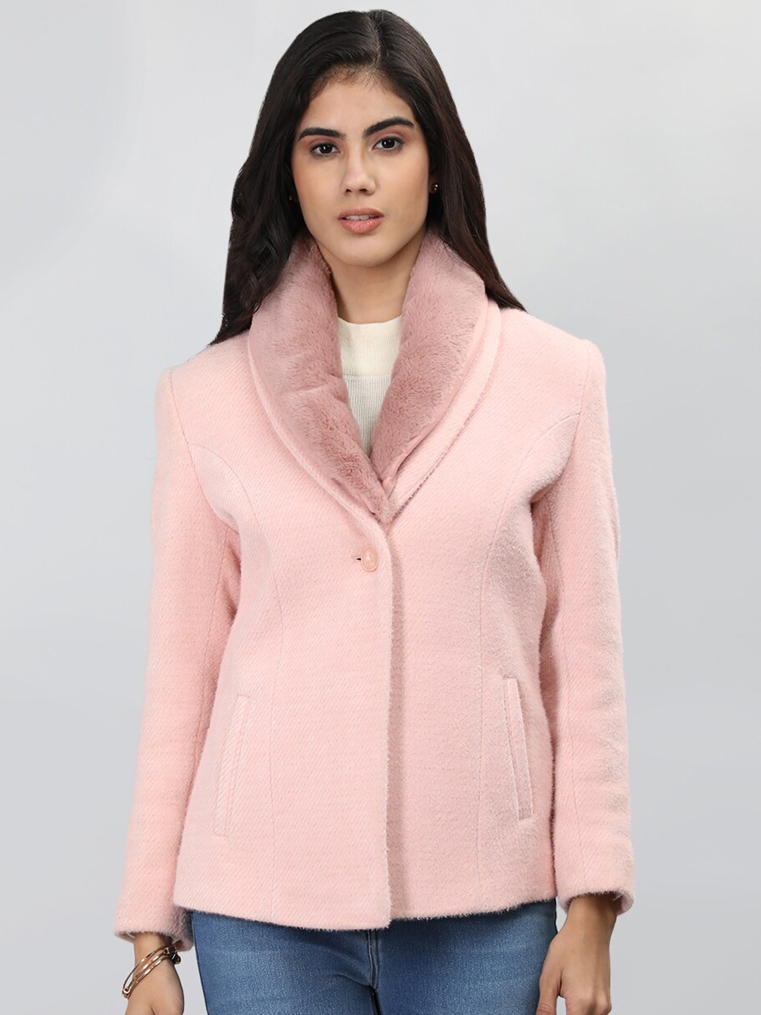 

LURE URBAN Single-Breasted Winter Wear Wool Overcoat, Pink