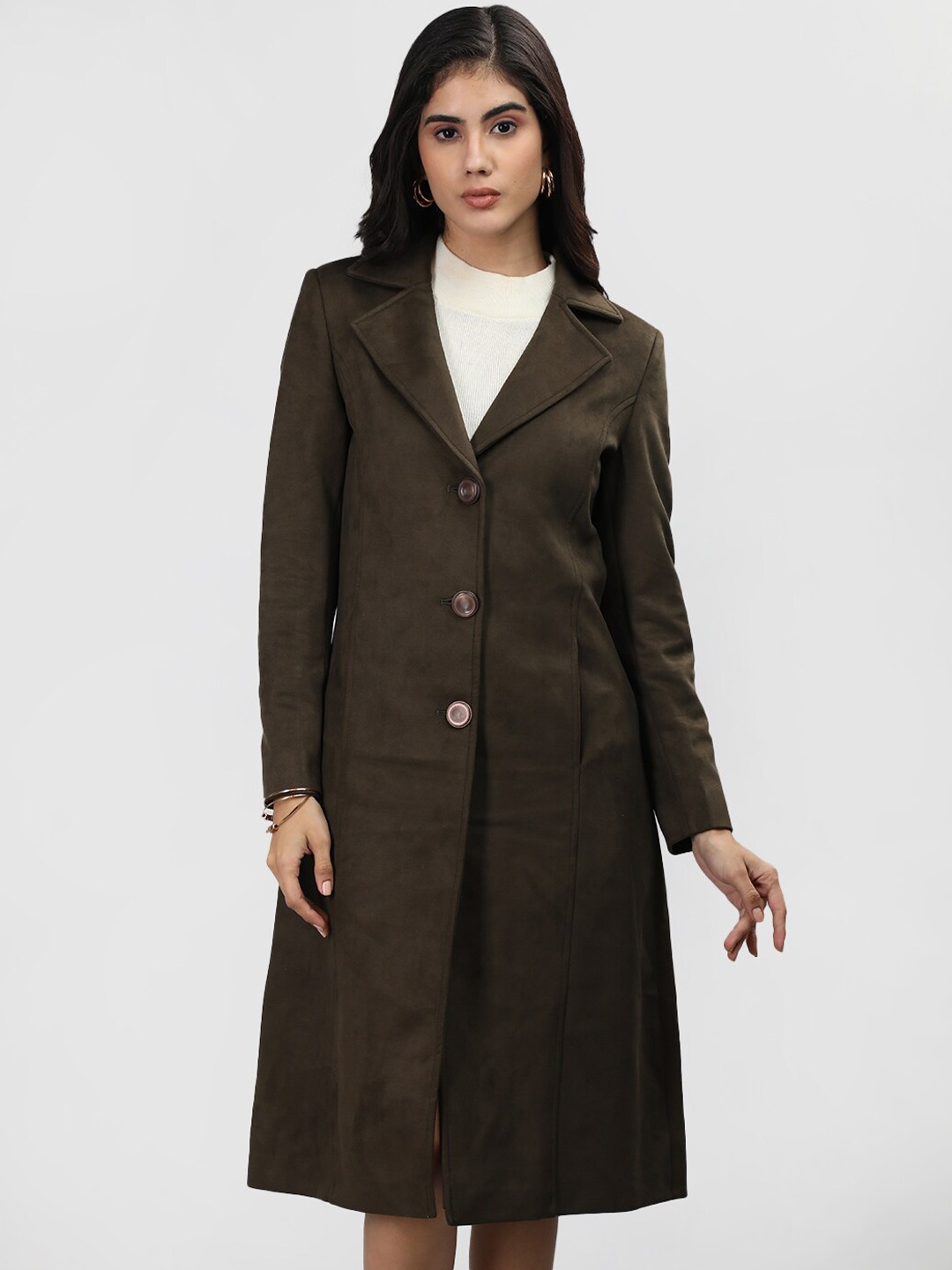 

LURE URBAN Notched Lapel Collar Woollen Overcoat, Olive